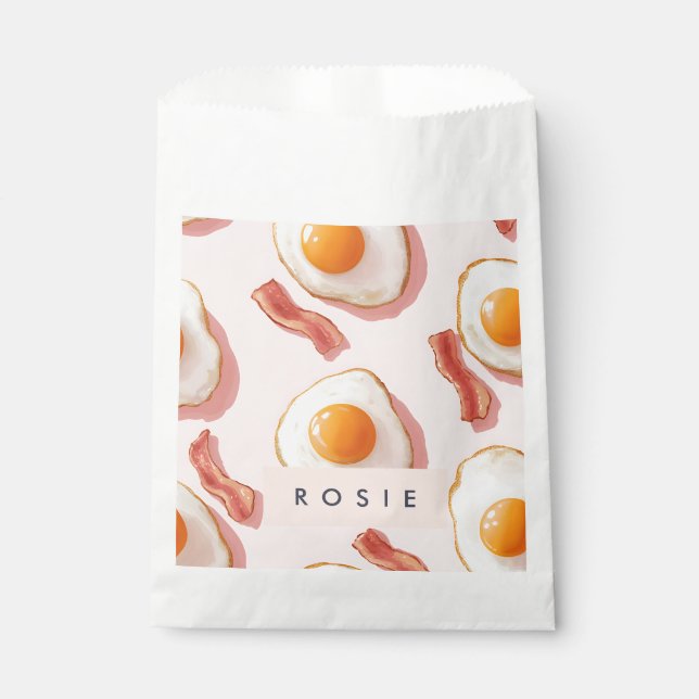 Personalisierte, rosafarbene Eier und Bacon-Muster Geschenktütchen (Vorderseite)