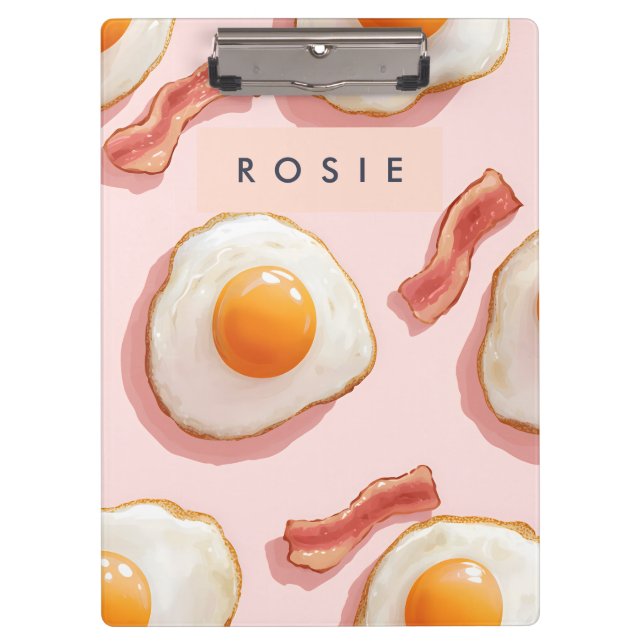 Personalisierte, rosafarbene Eier und Bacon-Muster Klemmbrett (Vorderseite)