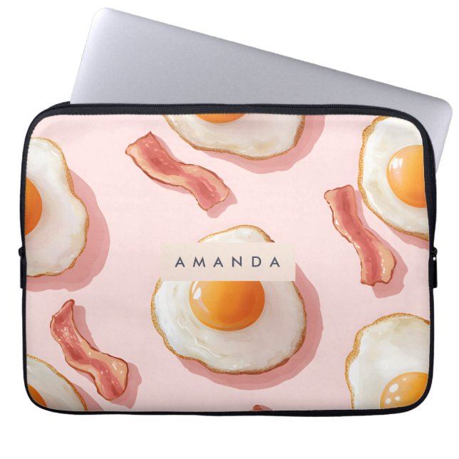Personalisierte, rosafarbene Eier und Bacon-Muster Laptopschutzhülle (Vorderseite)