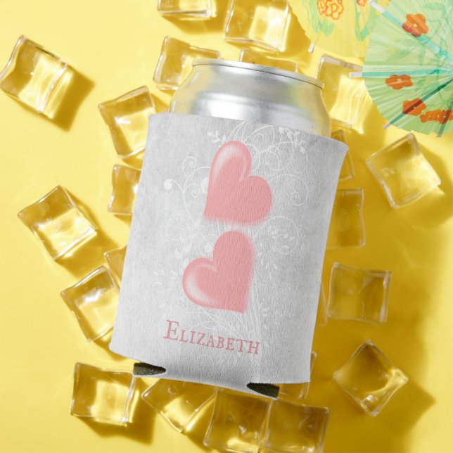 Personalisierte rosafarbene Herzen Dosenkühler (In Situ Sommer)