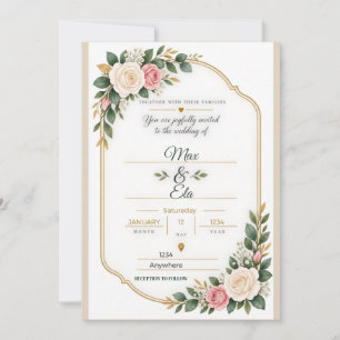 Personalisierte rosafarbene Rosen-Goldbogen-Hochze Karte