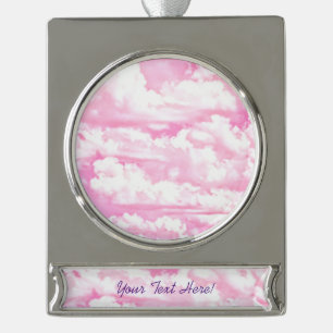 Personalisierte rosafarbene Wolken Banner-Ornament Silber