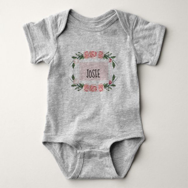 Personalisierte Rose Baby Bodysuit Baby Strampler (Vorderseite)