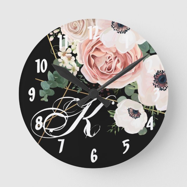 Personalisierte Rose der Wall Clock Geometric Gard Runde Wanduhr (Vorderseite)