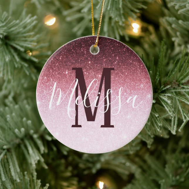 Personalisierte Rose Glitzer Keramik Ornament (Baum)