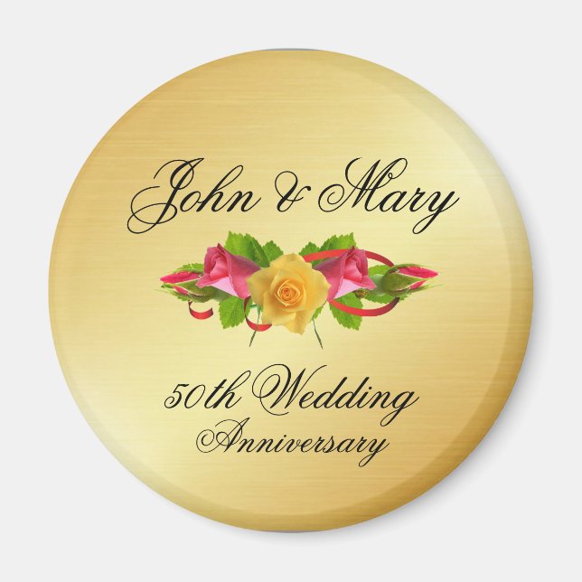Personalisierte Rose & Gold 50 Jahre Hochzeit Magnet (Vorne)