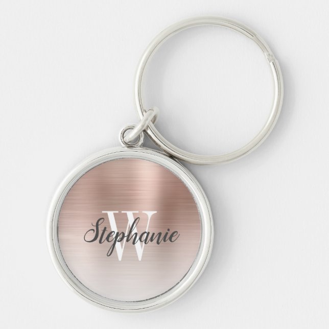 Personalisierte Rose Gold Brushed Metal Monogram Schlüsselanhänger (Vorne)