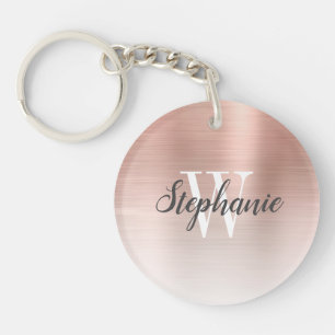Personalisierte Rose Gold Brushed Metal Monogram Schlüsselanhänger