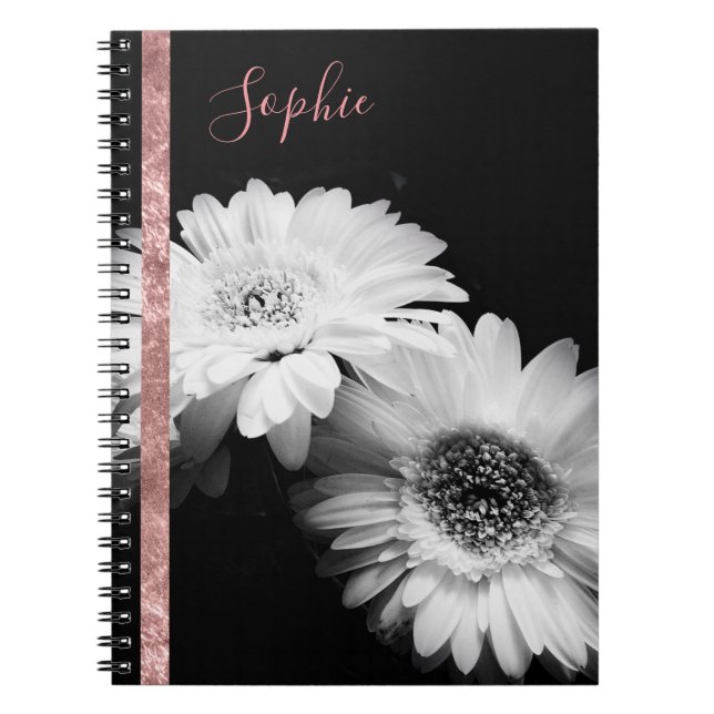 Personalisierte Rose Gold Daisy Notebook Notizblock (Vorderseite)