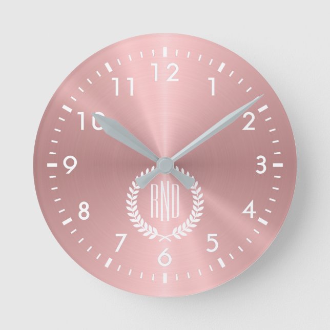 Personalisierte Rose Gold Edelstahl Metallic Runde Wanduhr (Vorderseite)