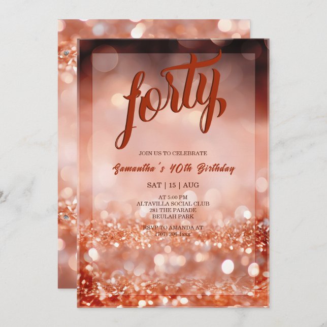 Personalisierte Rose Gold Geburtstagsparty Einladu Einladung (Vorne/Hinten)
