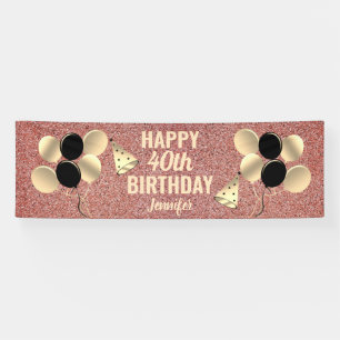 Personalisierte Rose Gold Glitzer 40. Geburtstag P Banner