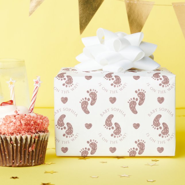 Personalisierte Rose Gold Glitzer Baby Feet Geschenkpapier (Geburtstagsparty)