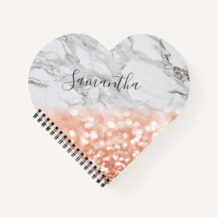 Personalisierte Rose Gold Glitzer Heart Notebook Notizbuch