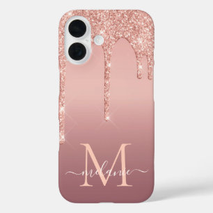 Personalisierte Rose Gold Glitzer iPhone Fall 16 Hülle