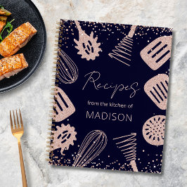 Personalisierte Rose Gold Glitzer Kochbuch Notizbuch