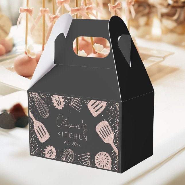 Personalisierte Rose Gold Glitzer Kochwerkzeuge Geschenkschachtel (In situ)