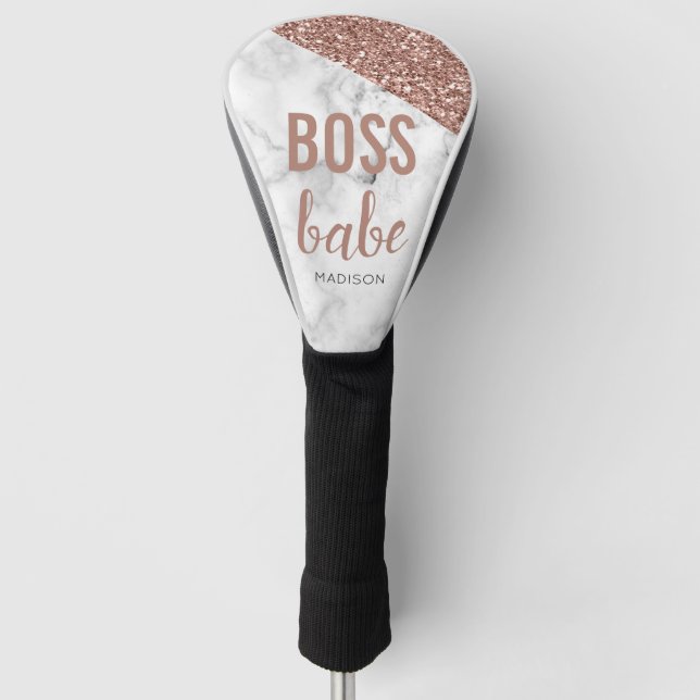 Personalisierte Rose Gold Glitzer | Marble Boss Ba Golf Headcover (Vorderseite)