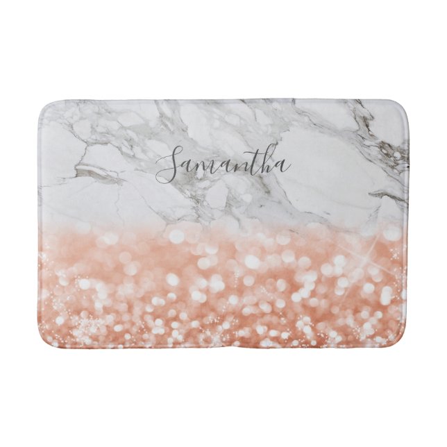 Personalisierte Rose Gold Glitzer Marmormatte Badematte (Vorderseite)