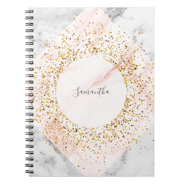 Personalisierte Rose Gold Glitzer-MarmorNotebook Notizblock (Vorderseite)
