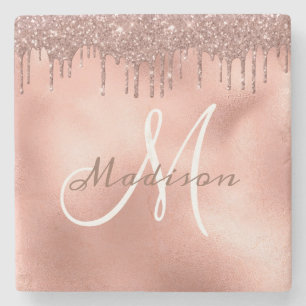 Personalisierte Rose Gold Glitzer Monogram Custom Steinuntersetzer
