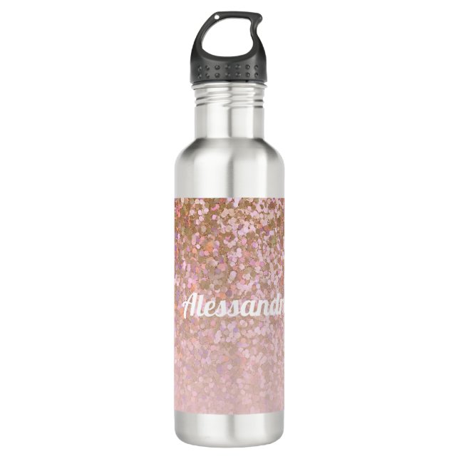 Personalisierte Rose Gold Glitzer Ombre Name Edelstahlflasche (Vorderseite)