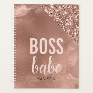 Personalisierte Rose Gold Glitzer Pink Boss Babe Planer
