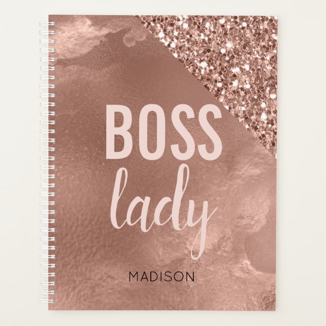 Personalisierte Rose Gold Glitzer | Rosa Boss Lady Planer (Vorderseite)