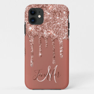 Personalisierte Rose Gold Glitzer Tropfen Girly Lu Case-Mate iPhone Hülle