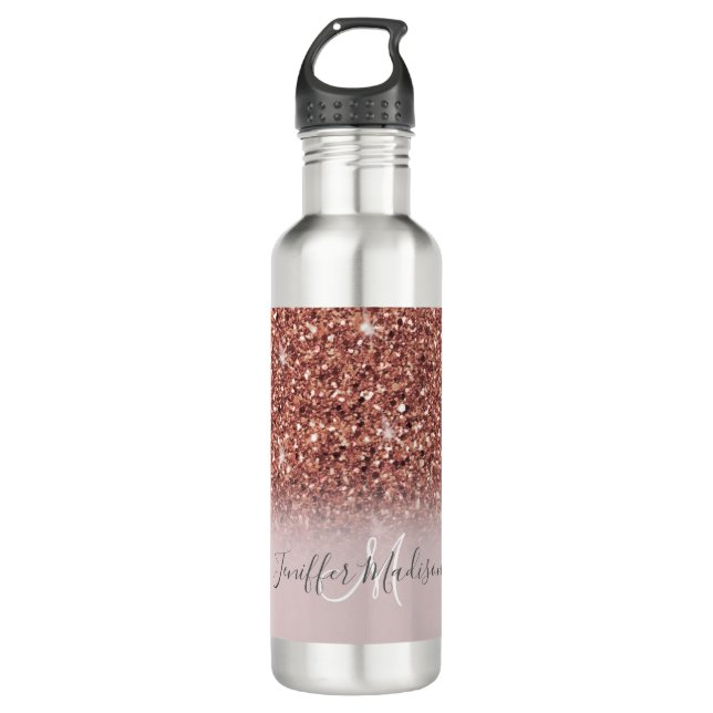 Personalisierte Rose Gold Glitzer Tropfen Girly Lu Edelstahlflasche (Vorderseite)