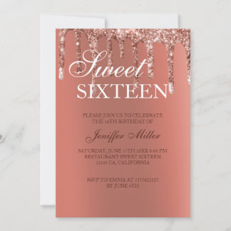 Personalisierte Rose Gold Glitzer Tropfen Girly Lu Einladung