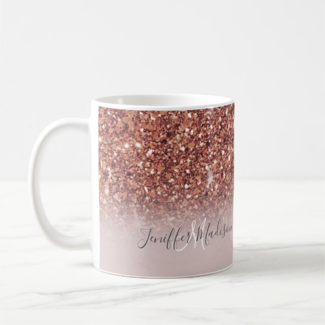 Personalisierte Rose Gold Glitzer Tropfen Girly Lu Kaffeetasse (Links)