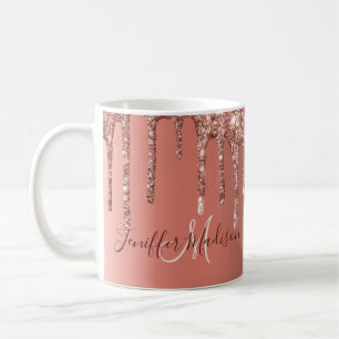 Personalisierte Rose Gold Glitzer Tropfen Girly Lu Kaffeetasse