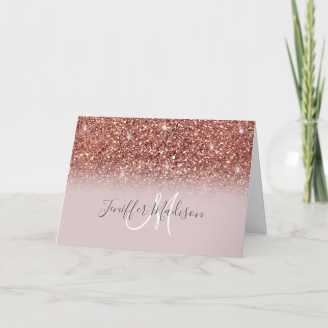 Personalisierte Rose Gold Glitzer Tropfen Girly Lu Karte (Vorderseite)