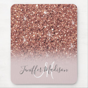 Personalisierte Rose Gold Glitzer Tropfen Girly Lu Mousepad