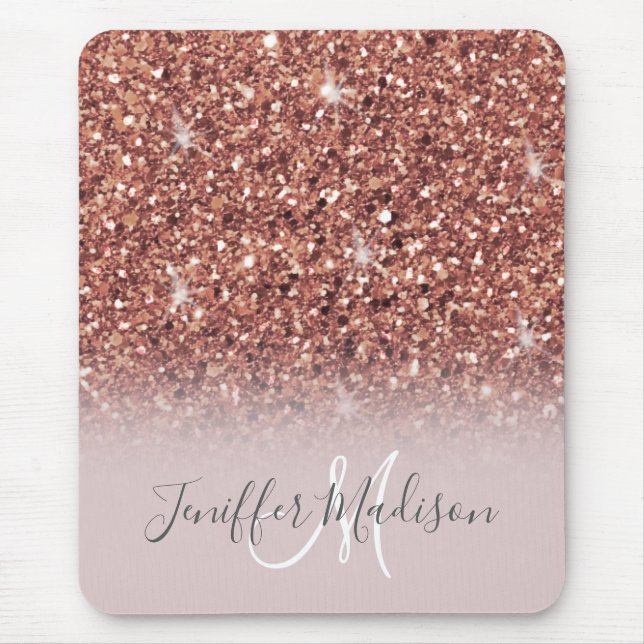 Personalisierte Rose Gold Glitzer Tropfen Girly Lu Mousepad (Vorne)