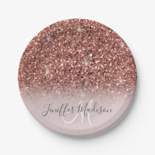 Personalisierte Rose Gold Glitzer Tropfen Girly Lu Pappteller