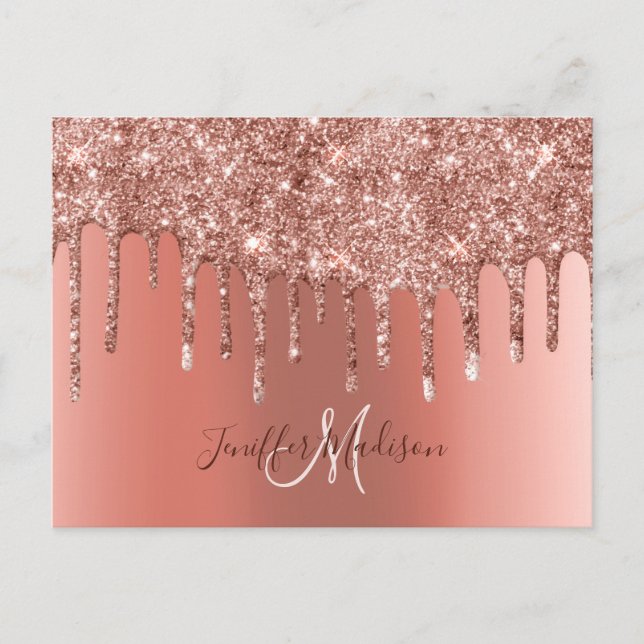 Personalisierte Rose Gold Glitzer Tropfen Girly Lu Postkarte (Vorderseite)