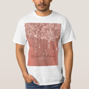 Personalisierte Rose Gold Glitzer Tropfen Girly Lu T-Shirt