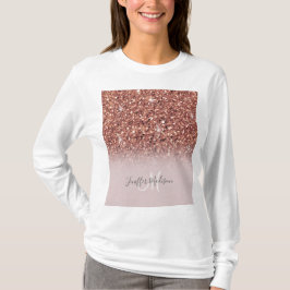 Personalisierte Rose Gold Glitzer Tropfen Girly Lu T-Shirt