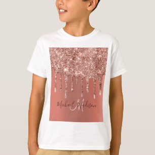 Personalisierte Rose Gold Glitzer Tropfen Girly Lu T-Shirt