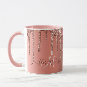 Personalisierte Rose Gold Glitzer Tropfen Girly Lu Tasse