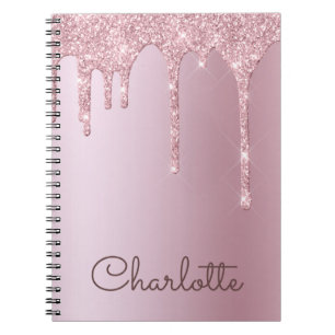 Personalisierte Rose Gold Glitzer Tropfen Notebook Notizblock