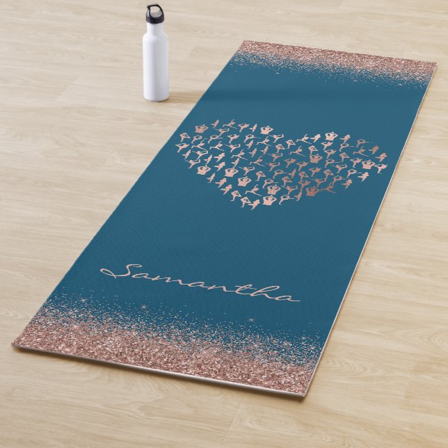 Personalisierte Rose Gold Herzstück Posen Namaste  Yogamatte (Beispiel)