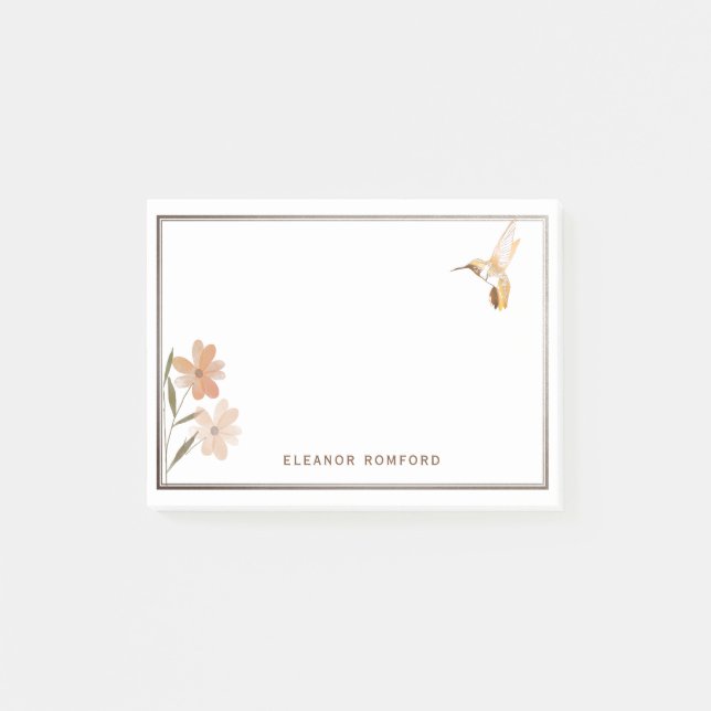 Personalisierte Rose Gold Hummingbird und Blume Post-it Klebezettel (Vorderseite)