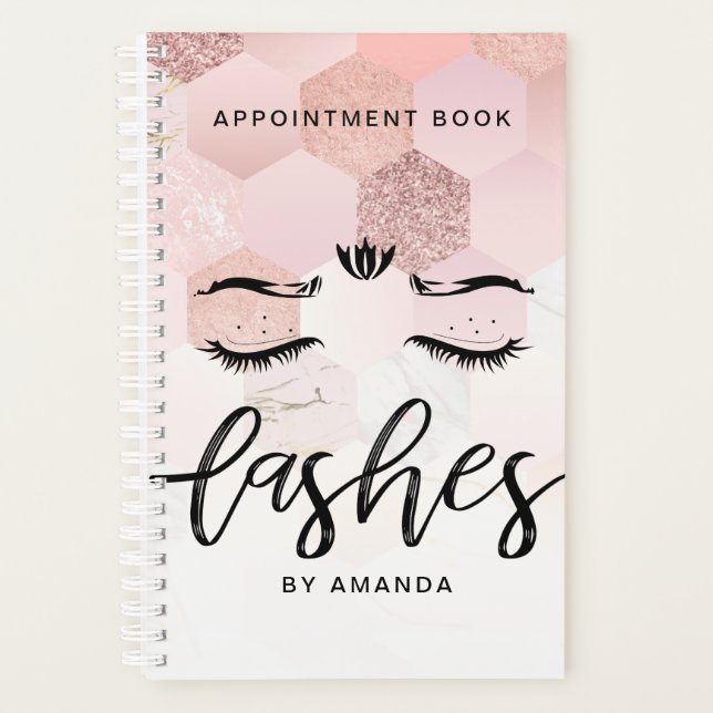 Personalisierte Rose Gold Lashes Terminkalender Planer (Vorderseite)