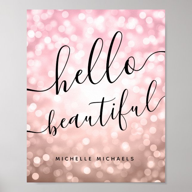 Personalisierte Rose Gold Lights "Hello Beautiful" Poster (Vorne)