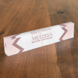 Personalisierte Rose Gold Marble Geometric Namensplakette