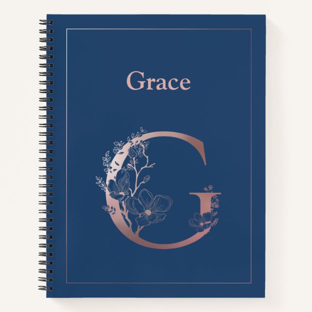 Personalisierte Rose Gold Monogram Initial G Notizbuch (Vorderseite)