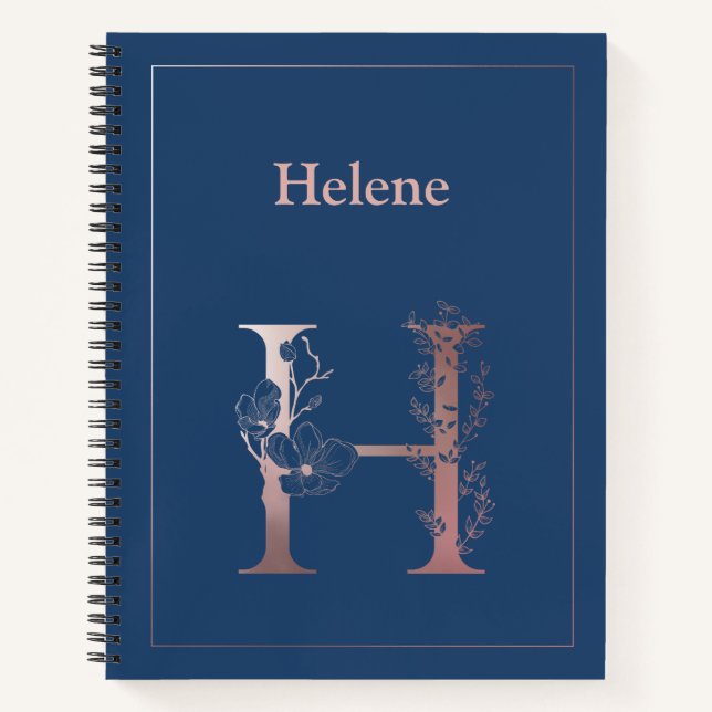 Personalisierte Rose Gold Monogram Initial H Notizbuch (Vorderseite)
